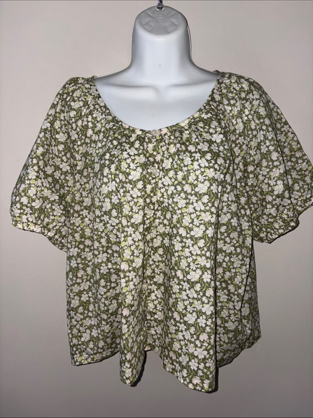Old Navy Green Floral Airy Peasant Blouse, Large
